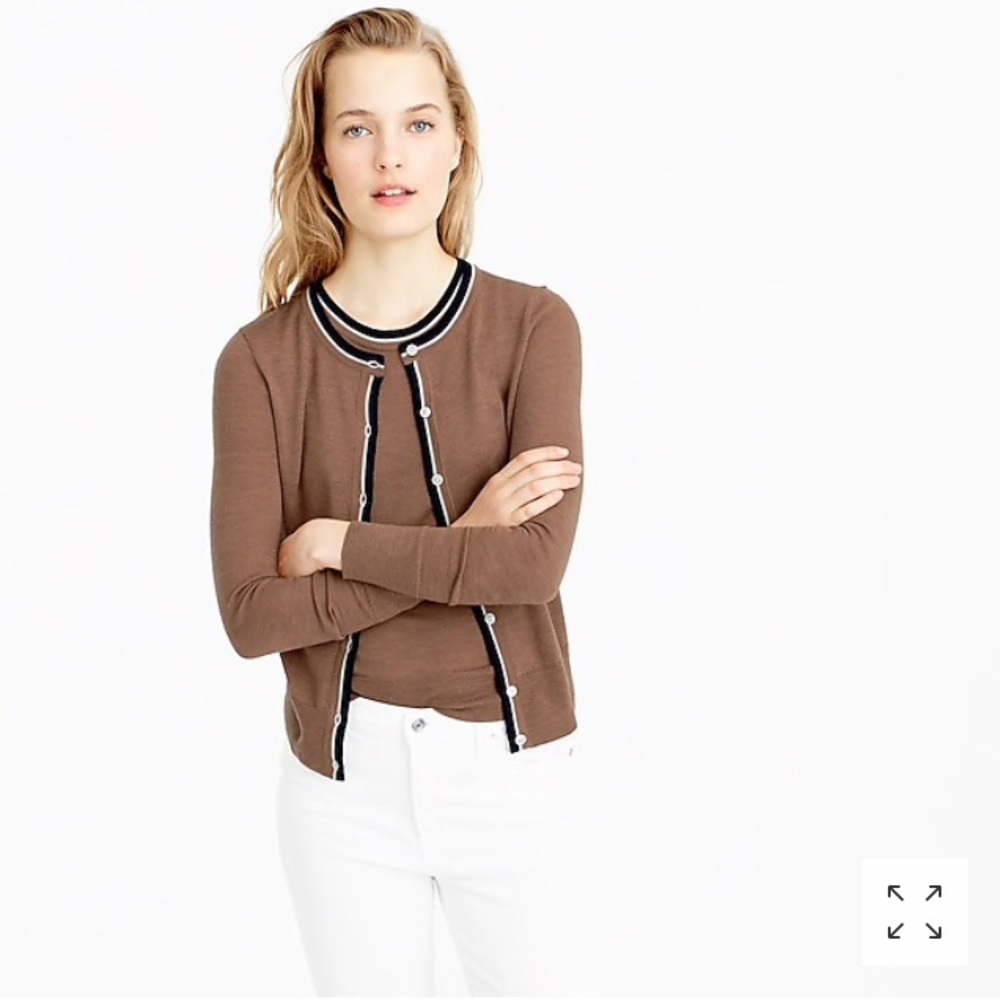 Tipped Lightweight Wool Jackie Cardigan Sweater